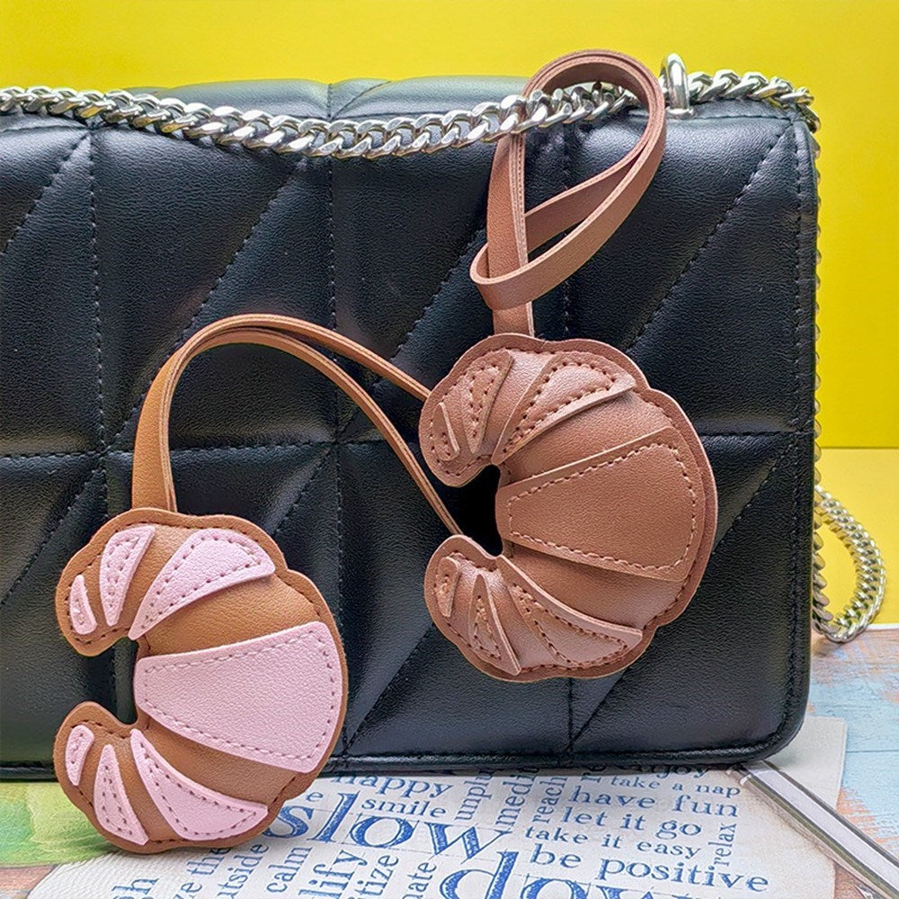 Bag Charm - Croissant in Faux Leather - Black / White