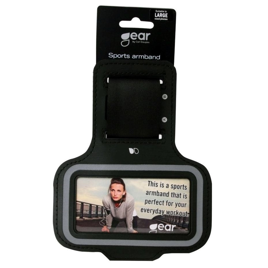 GEAR Universal Running Armband with Adjustable Velcro Strap & Reflective Edge (Max. Phone: 55 x 120mm) - Black