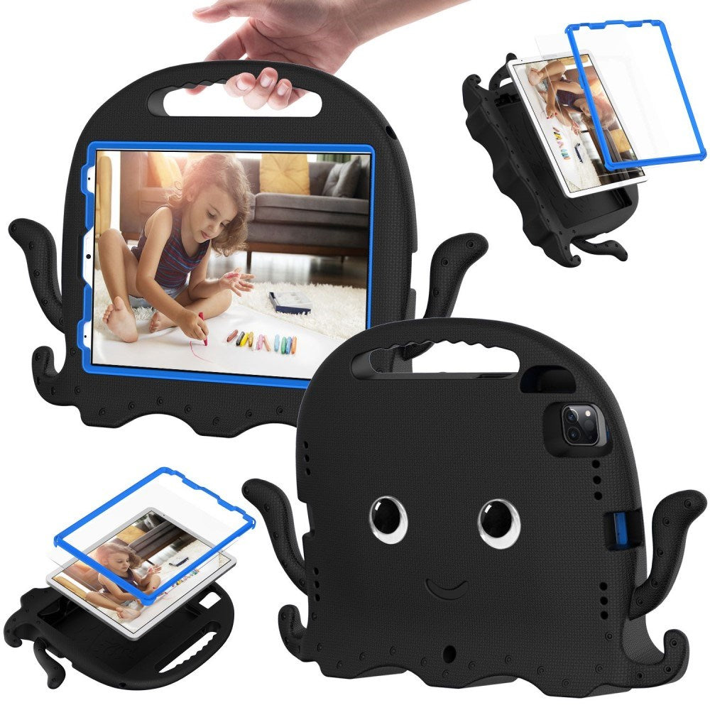 EIDERWOOD iPad Air 11" (2024) / Pro 11" (2025 - 2018) Kids Case w. Shoulder Strap & Hand Holder - Octopus - Black