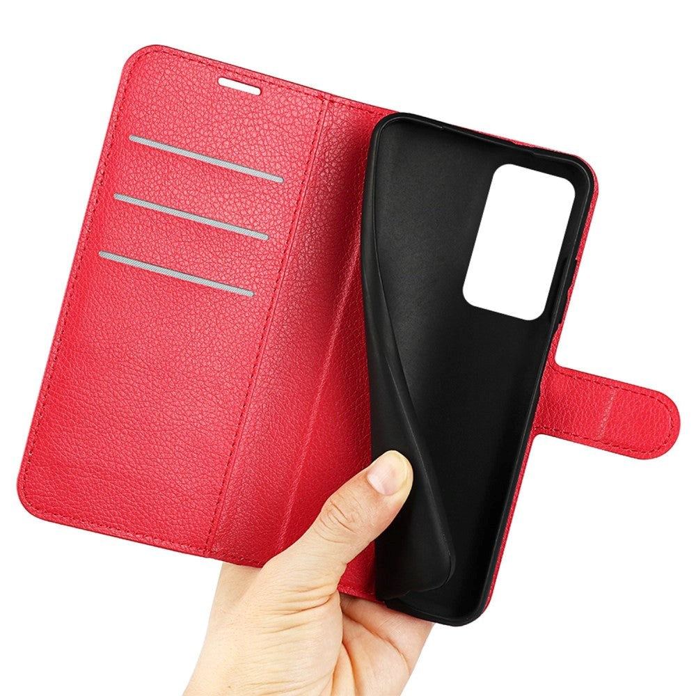 Xiaomi Poco F4 Litchi Leather Flip Cover w. Wallet - Red