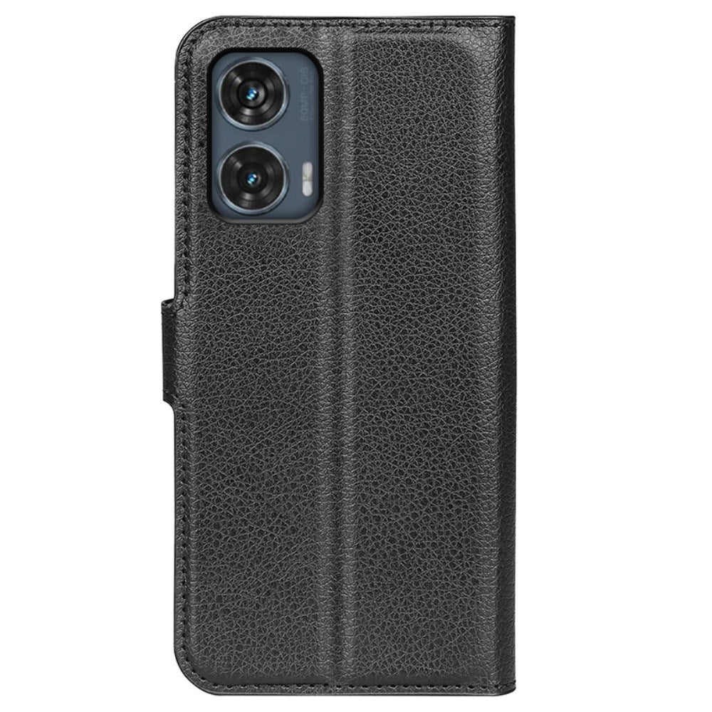 EIDERWOOD Motorola Edge 50 Fusion Litchi Leather Flip Case w. Wallet - Black