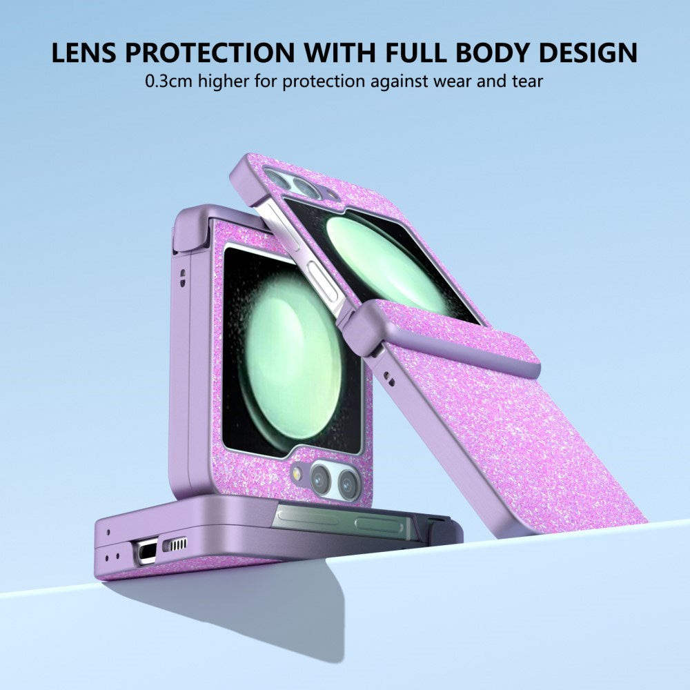 EIDERWOOD Samsung Galaxy Z Flip7 FE / Flip6 Leather Covered Sparkling Plastic Case - Purple