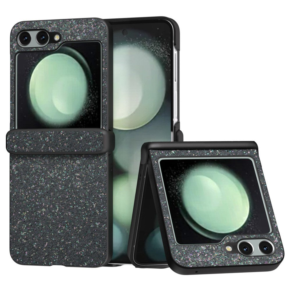 EIDERWOOD Samsung Galaxy Z Flip7 FE / Flip6 Leather Covered Sparkling Plastic Case - Black