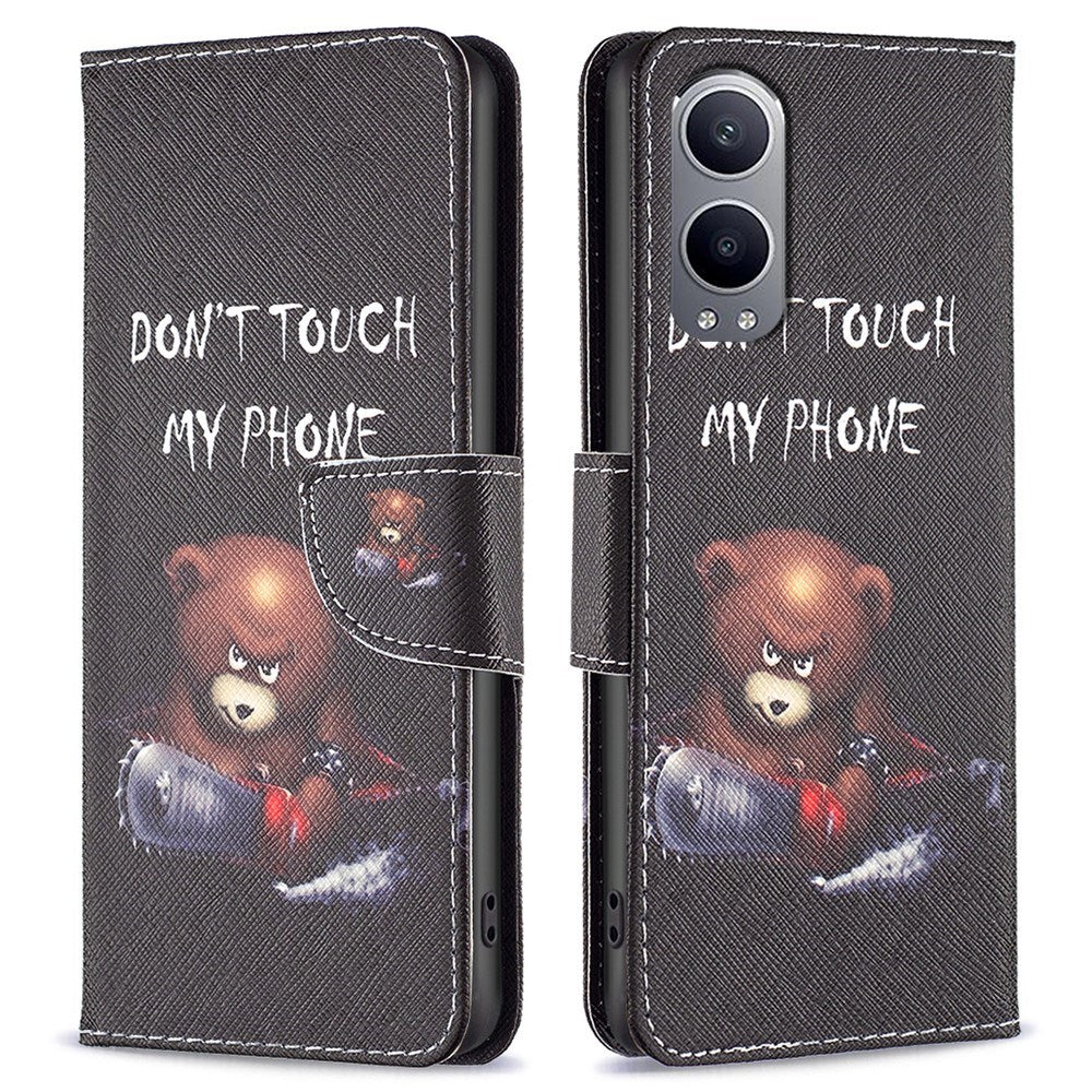 EIDERWOOD OnePlus Nord CE4 Lite (5G) Leather Case with Wallet & Stand Function - "Dont Touch My Phone" Bear