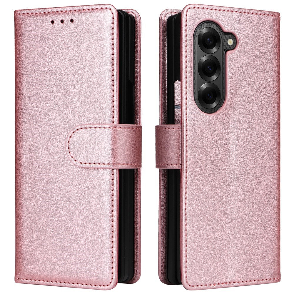 EIDERWOOD Samsung Galaxy Z Fold6 Faux Leather Flip Case with Card Holder & Strap - Pink