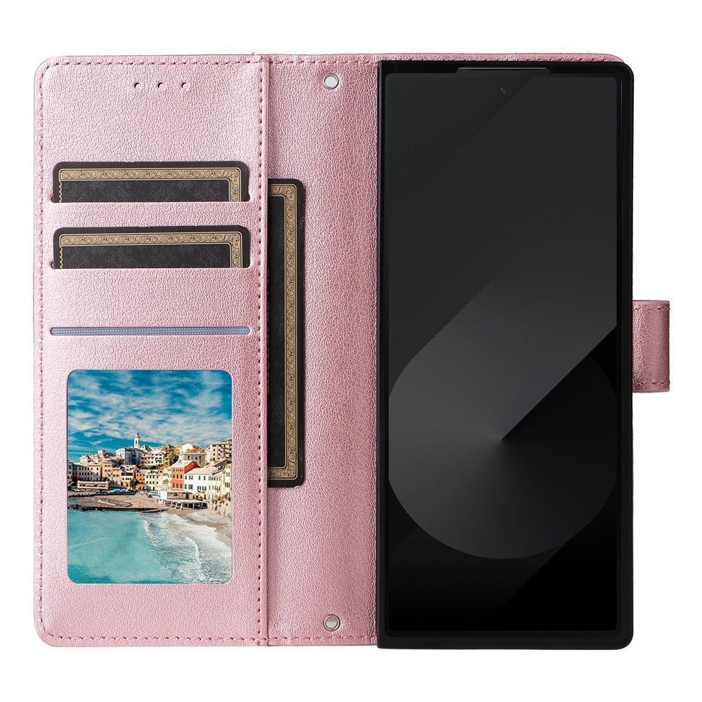 EIDERWOOD Samsung Galaxy Z Fold6 Faux Leather Flip Case with Card Holder & Strap - Pink