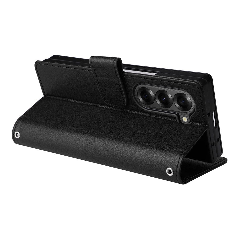 EIDERWOOD Samsung Galaxy Z Fold6 Faux Leather Flip Case with Card Holder & Strap - Black