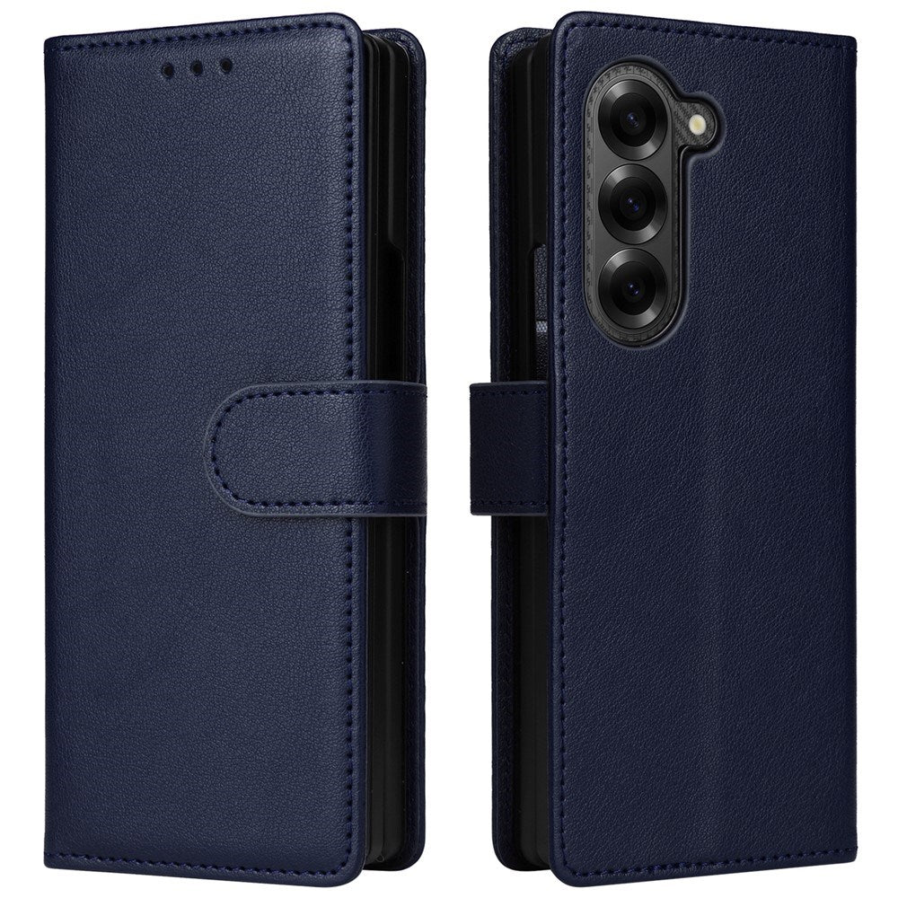 EIDERWOOD Samsung Galaxy Z Fold6 Faux Leather Flip Case with Card Holder & Strap - Blue
