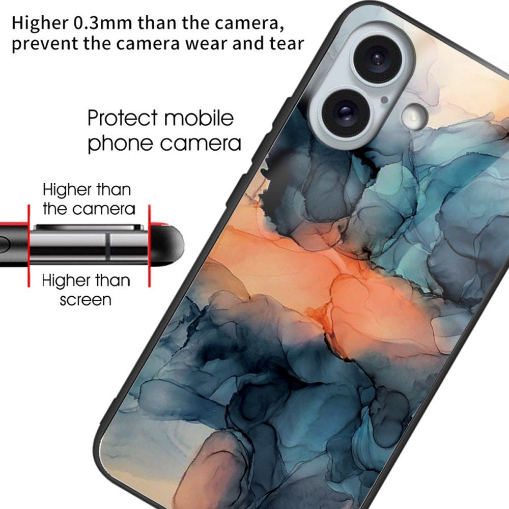 EIDERWOOD iPhone 16 Plastic Case w. Glass Back - Orange / Blue Cloud