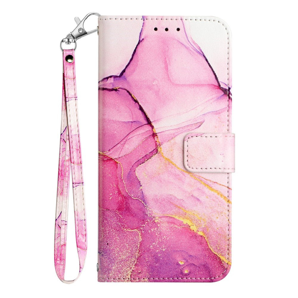 EIDERWOOD iPhone 16 Plus Faux Leather Case with Wallet and Strap - Pink Marble
