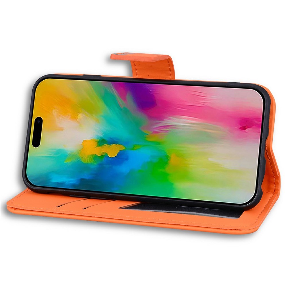 iPhone 16 Pro Faux Leather Flip Case with Character Design - Orange