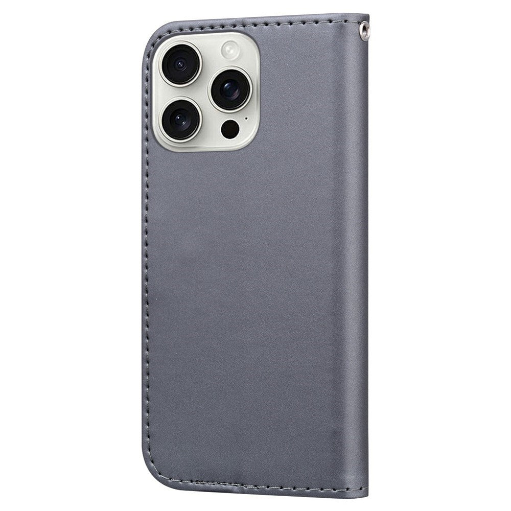 iPhone 16 Pro Faux Leather Flip Case with Character Design - Grey