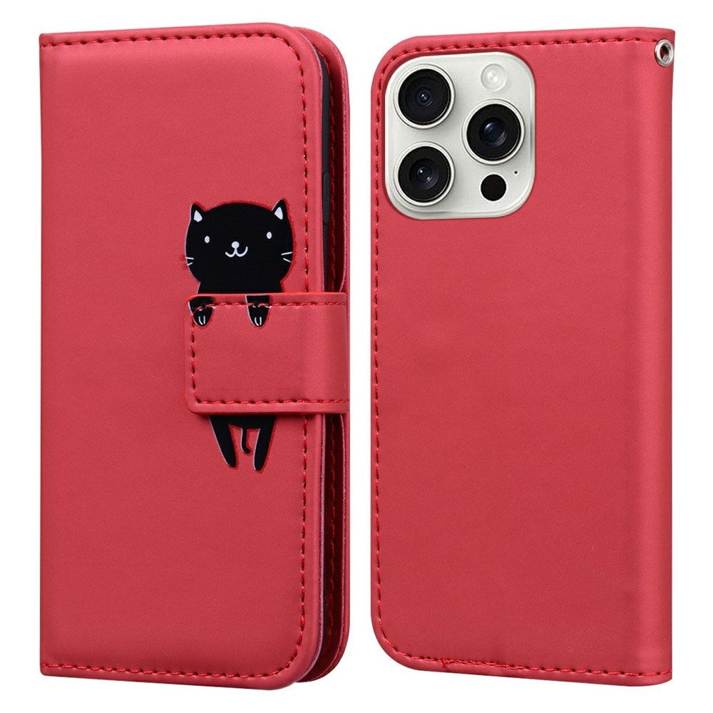 iPhone 16 Pro Faux Leather Flip Case with Character Design - Red