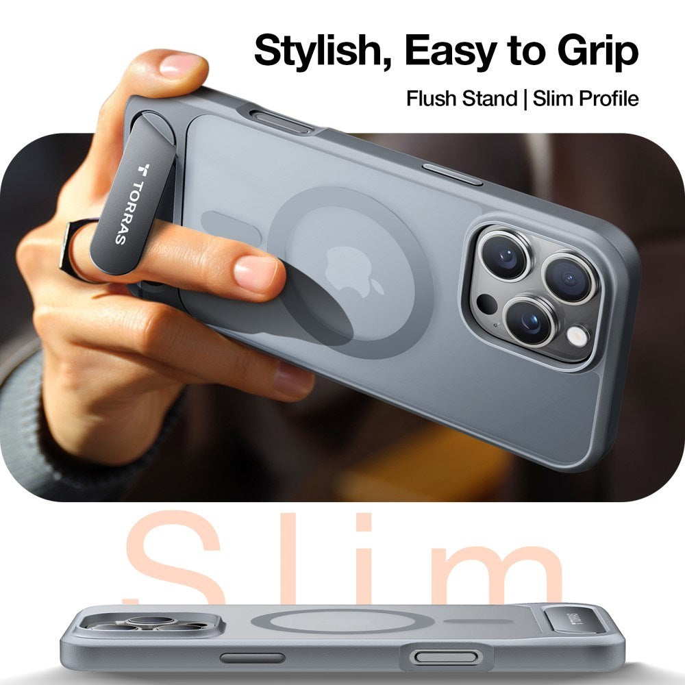 TORRAS iPhone 16 Pro Hybrid Case with Stand Function - MagSafe Compatible - Grey