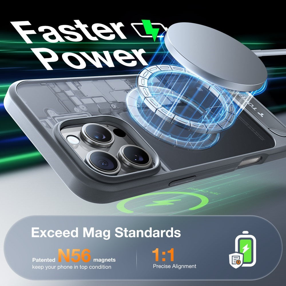 TORRAS iPhone 16 Pro Hybrid Case with Stand Function - MagSafe Compatible - Grey