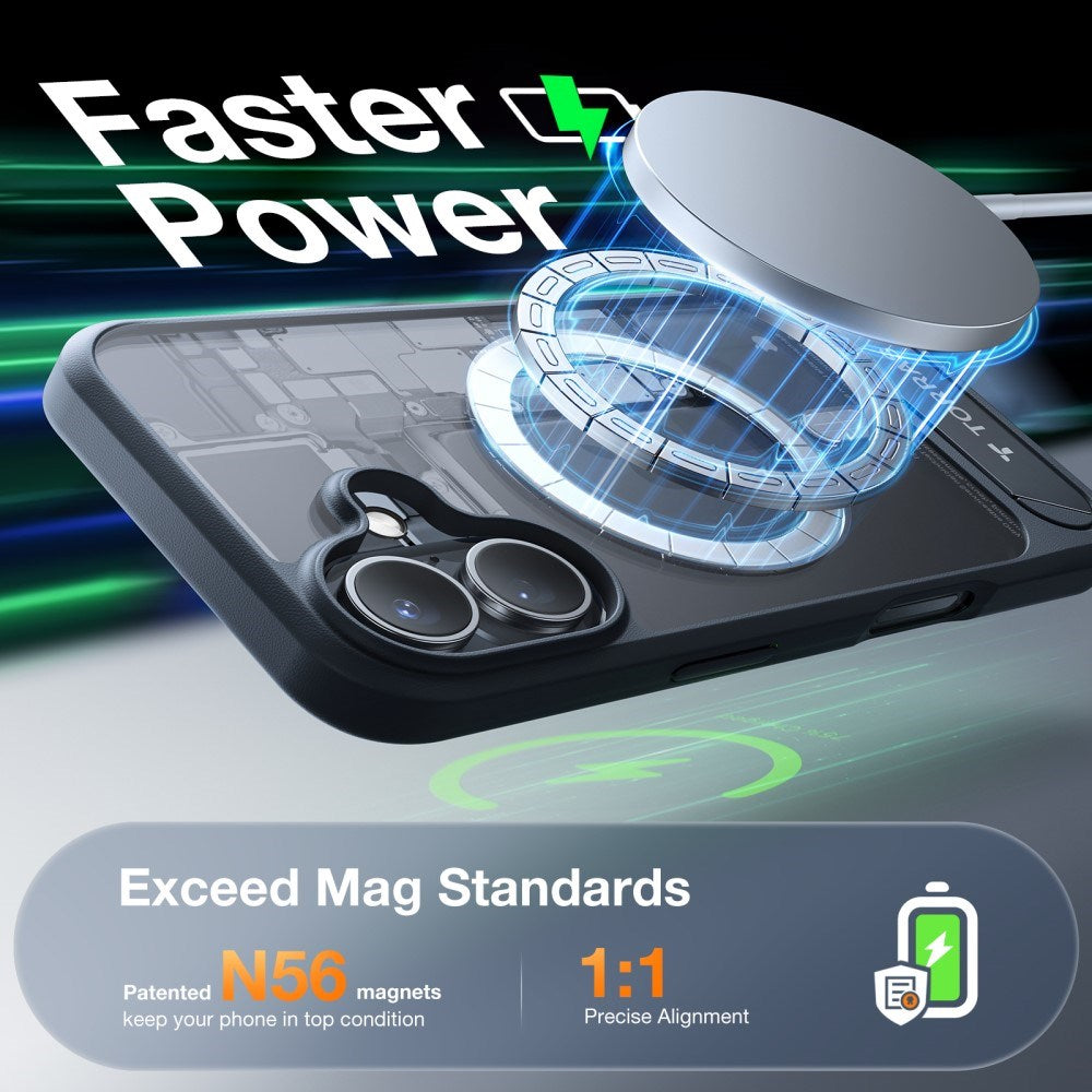 TORRAS iPhone 16 Hybrid Case with Stand Function - MagSafe Compatible - Black