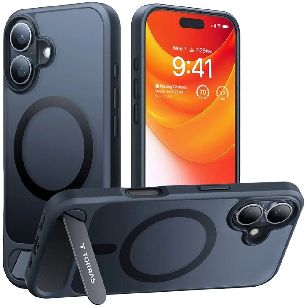 TORRAS iPhone 16 Hybrid Case with Stand Function - MagSafe Compatible - Black