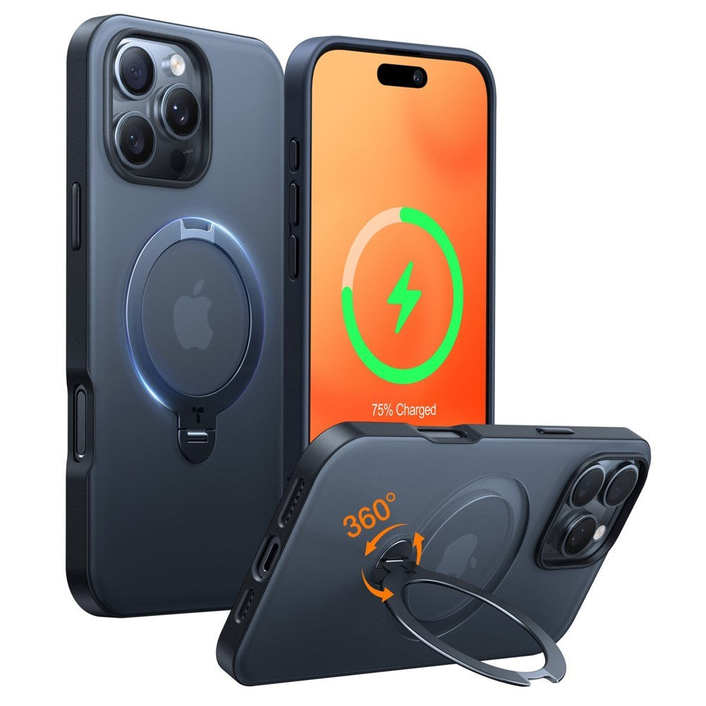 TORRAS iPhone 16 Pro Hybrid Plastic Case with Stand Function - MagSafe Compatible - Black