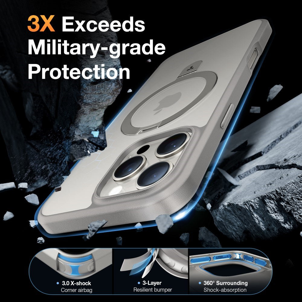 TORRAS iPhone 16 Pro Guardian Ostand Series Case with Kickstand - MagSafe Compatible - Grey
