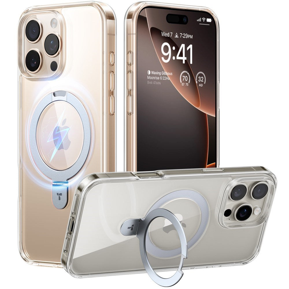 TORRAS iPhone 16 Pro Guardian Ostand Series Case with Kickstand - MagSafe Compatible - Transparent / Silver