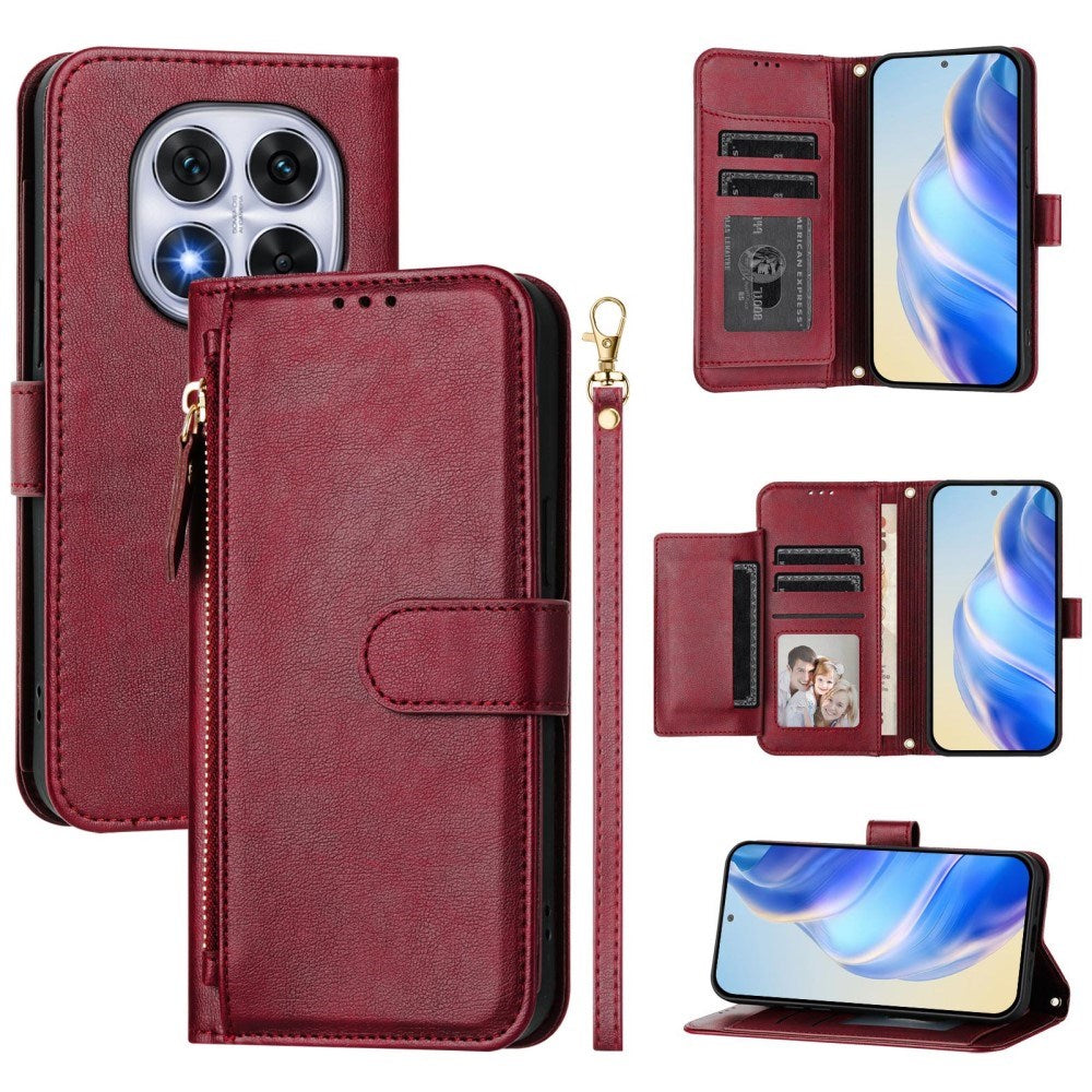 EIDERWOOD Xiaomi Redmi Note 14 Pro+ / 14 Pro (5G) Flip Case with Card Holder for 6 Cards & Zipper Pocket - Red