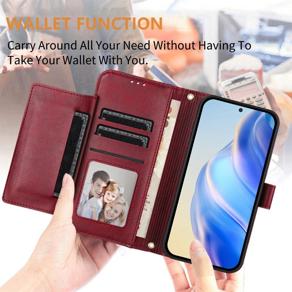 EIDERWOOD Xiaomi Redmi Note 14 Pro+ / 14 Pro (5G) Flip Case with Card Holder for 6 Cards & Zipper Pocket - Red