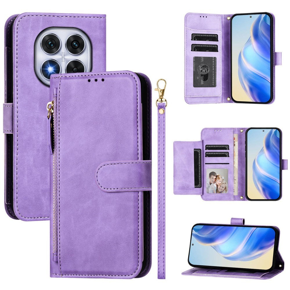 EIDERWOOD Xiaomi Redmi Note 14 Pro+ / 14 Pro (5G) Flip Case with Card Holder for 6 Cards & Zipper Pocket - Purple