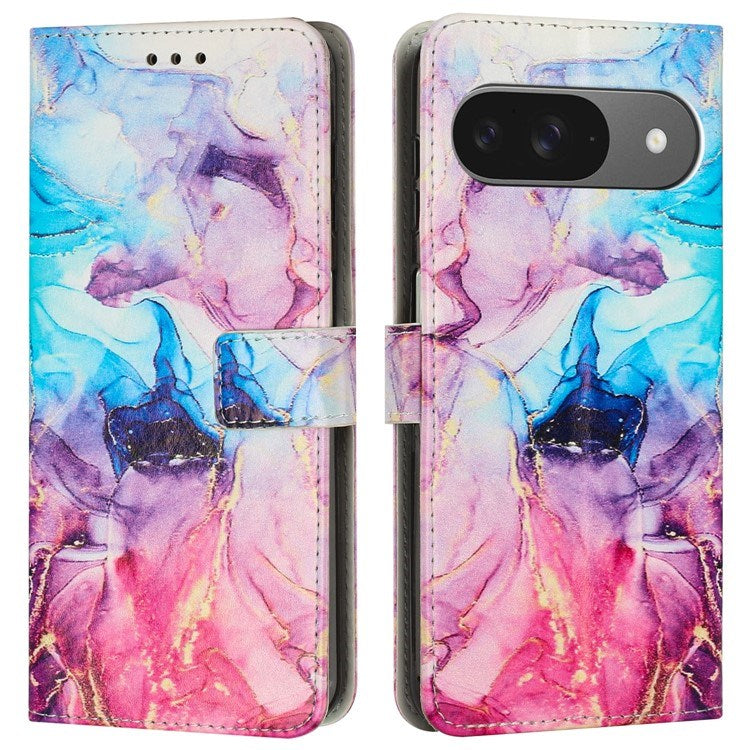 EIDERWOOD Google Pixel 10 / 10 Pro / 9 / 9 Pro Marble Faux Leather Flip Case with Strap - Pink / Purple