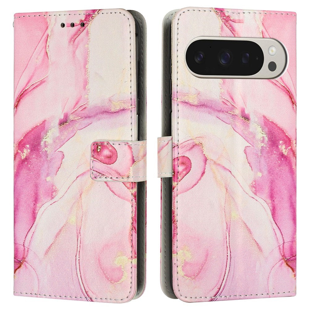 EIDERWOOD Google Pixel 10 Pro XL / 9 Pro XL Marble Patterned Faux Leather Flip Case with Strap - Pink