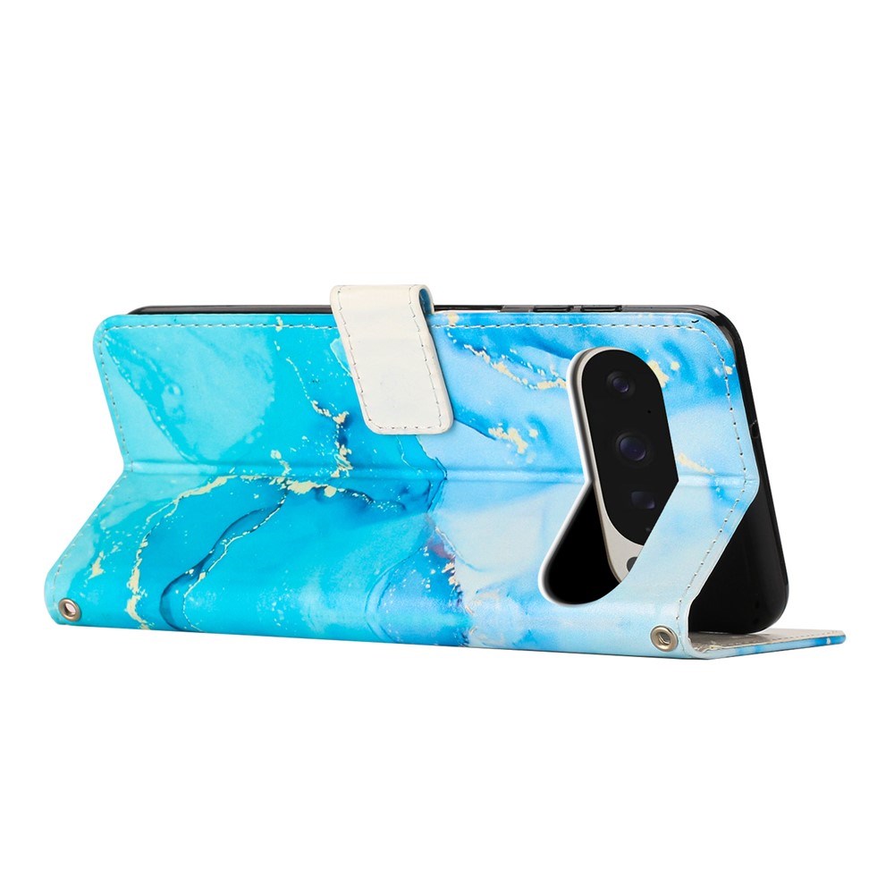 EIDERWOOD Google Pixel 10 Pro XL / 9 Pro XL Marble Patterned Faux Leather Flip Case with Strap - Blue