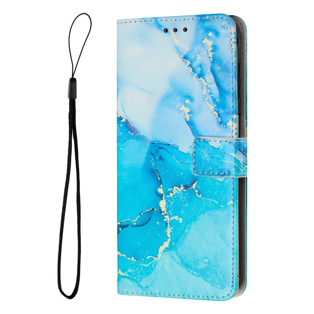 EIDERWOOD Google Pixel 10 Pro XL / 9 Pro XL Marble Patterned Faux Leather Flip Case with Strap - Blue