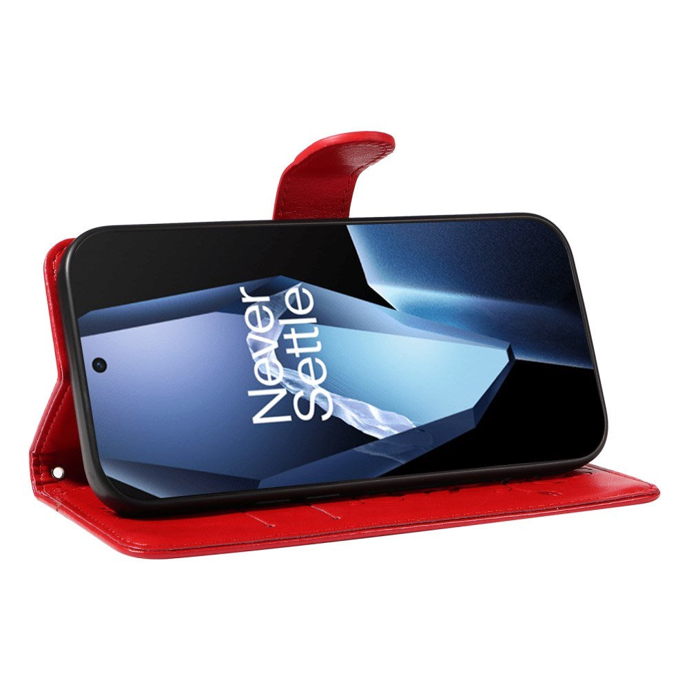 EIDERWOOD OnePlus 13R Flip Case with Engraved Motif - Card Holder & Stand Function - Red