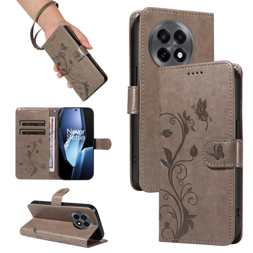 EIDERWOOD OnePlus 13R Flip Case with Engraved Motif - Card Holder & Stand Function - Grey