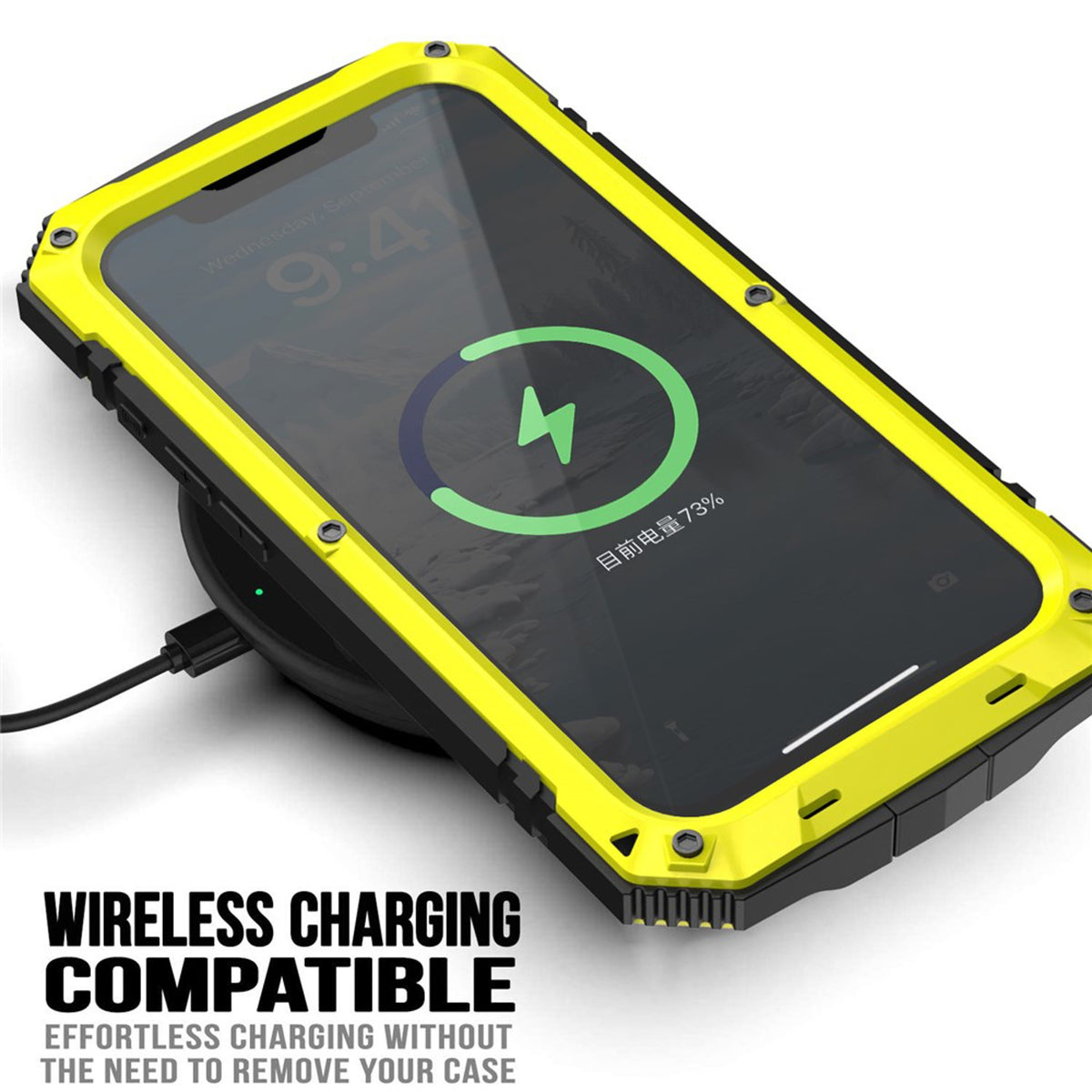 iPhone 17e / 16e R-JUST Hybrid Rugged Case with Built-In Screen Protector & Kickstand - Yellow