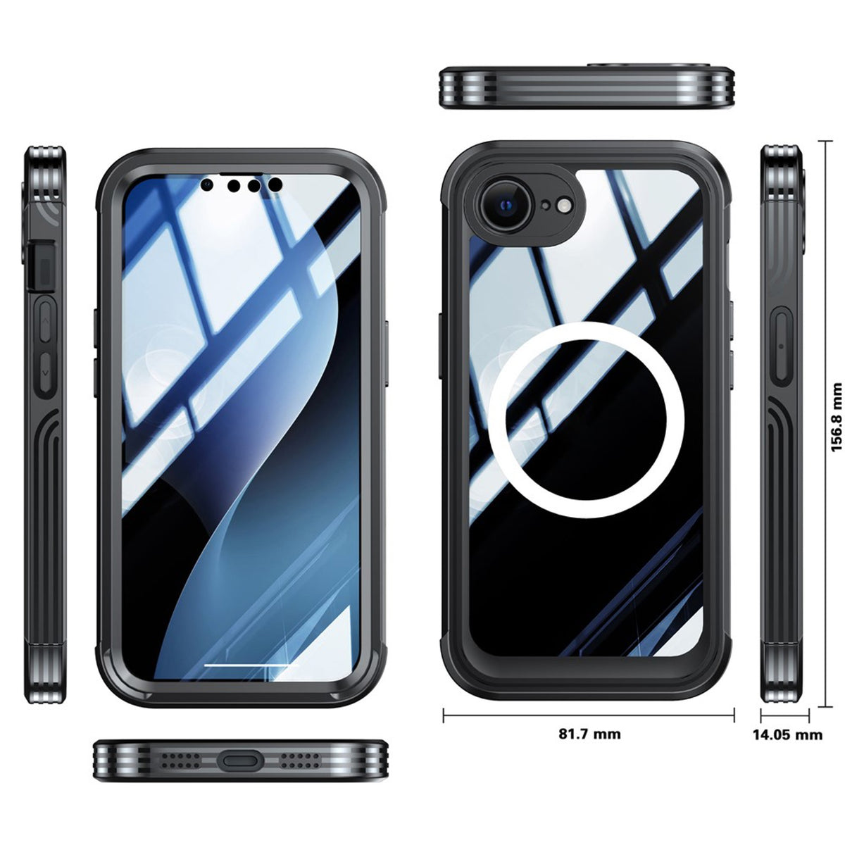 iPhone 17e / 16e Hybrid Plastic Case with Built-In Screen Protector - MagSafe Compatible - Transparent / Black