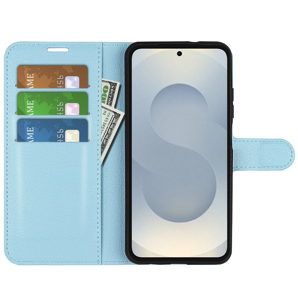 EIDERWOOD Samsung Galaxy S25 Edge Litchi Faux Leather Flip Case with Wallet - Blue