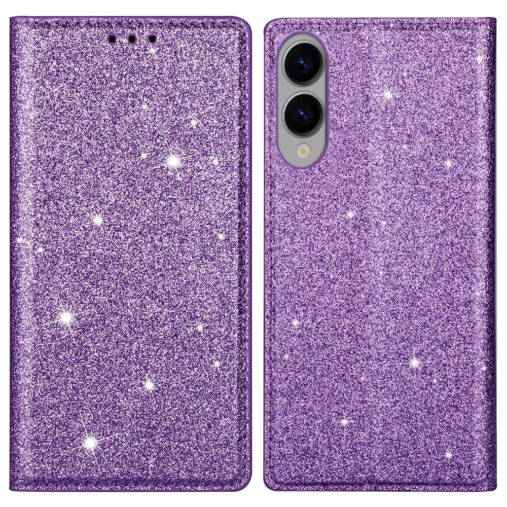 EIDERWOOD Samsung Galaxy S25 Edge Faux Leather Flip Case with Wallet - Glitter - Purple