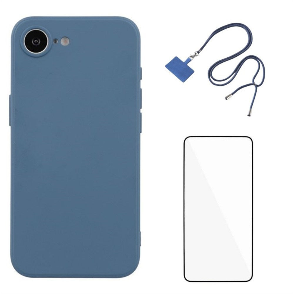 iPhone 16e Set with Flexible Plastic Case - Screen Protector - Lanyard - Blue