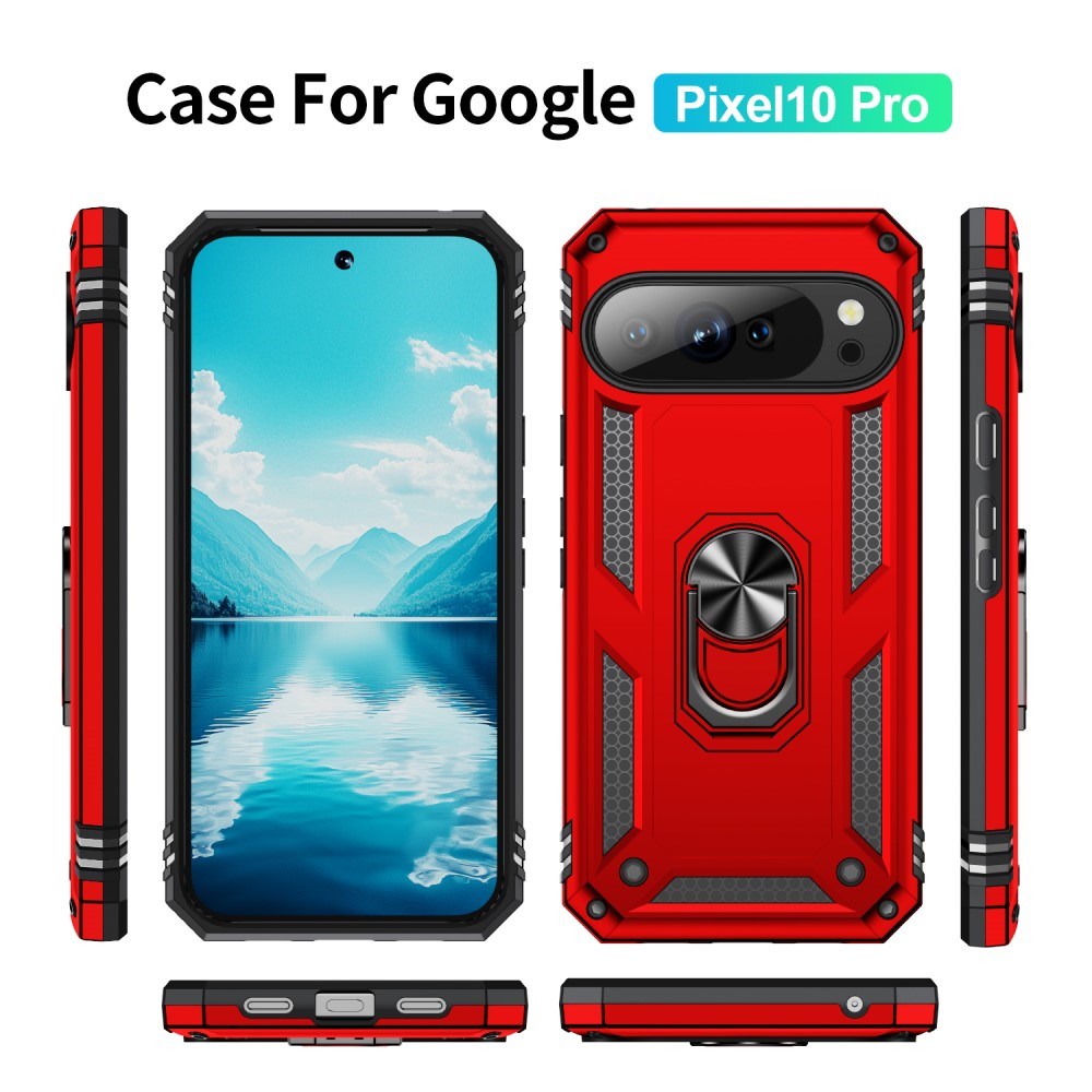 EIDERWOOD Google Pixel 10 / 10 Pro Tough Case with 360 Rotatable Kickstand - Red