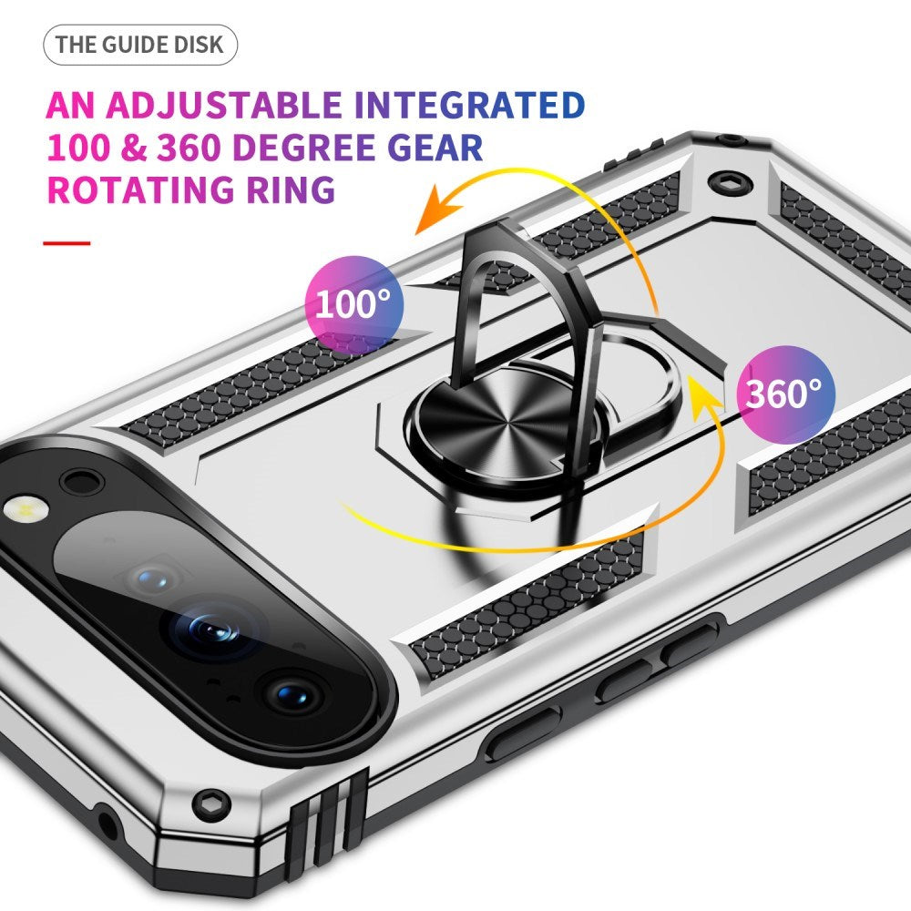 EIDERWOOD Google Pixel 10 / 10 Pro Tough Case with 360 Rotatable Kickstand - Silver