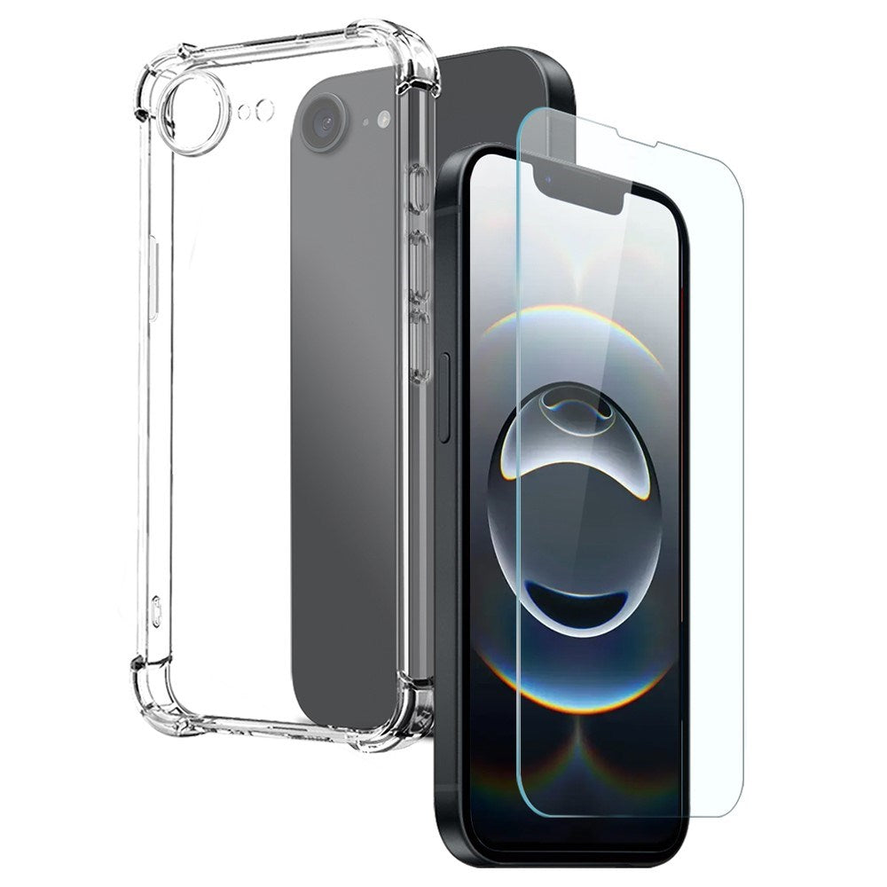 NORTHJO iPhone 16e 2-in-1 Protection Set with Shock-Absorbing Flexible Plastic Case & Tempered Screen Protector Glass - Transparent