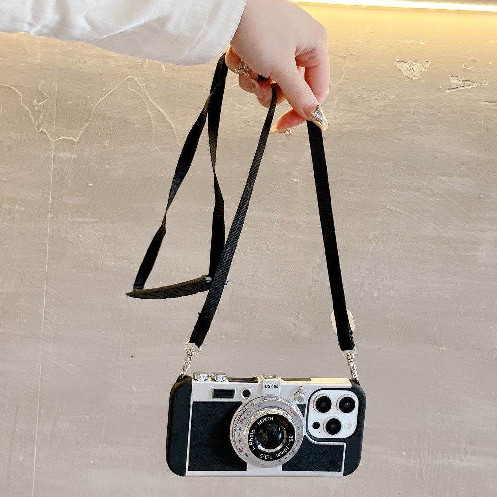 EIDERWOOD iPhone 16 Pro Max Retro Camera Case with Shoulder Strap - Black