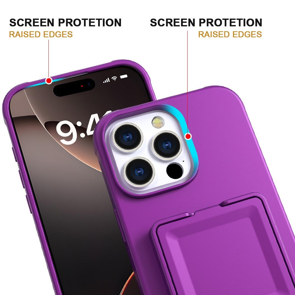 EIDERWOOD iPhone 16 Pro Max Flexible Plastic Case with Card Holder & Built-in Mirror - Dark Purple
