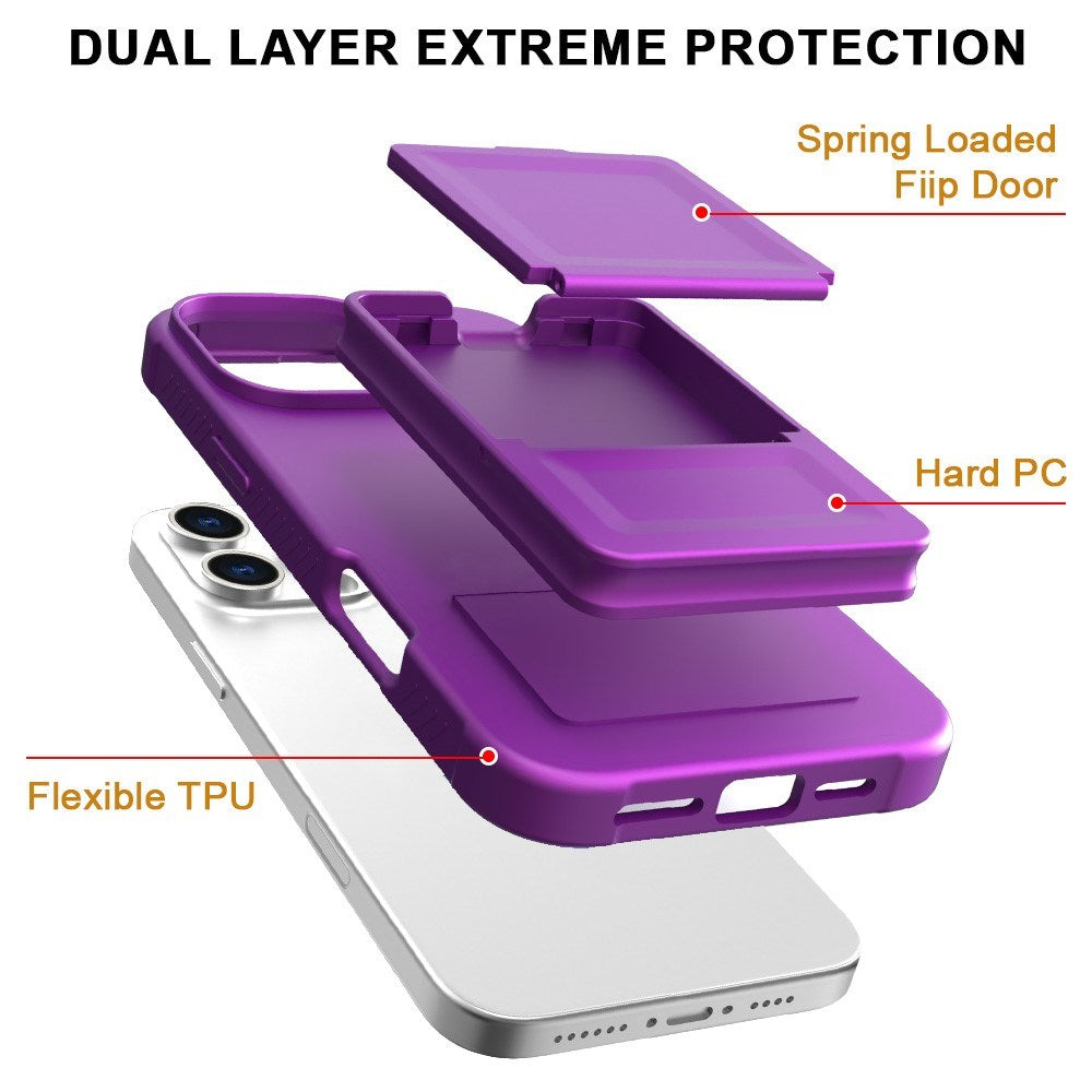 EIDERWOOD iPhone 16 Pro Max Flexible Plastic Case with Card Holder & Built-in Mirror - Dark Purple
