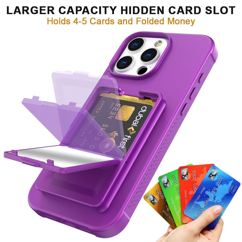 EIDERWOOD iPhone 16 Pro Flexible Plastic Case with Card Holder & Built-in Mirror - Dark Purple