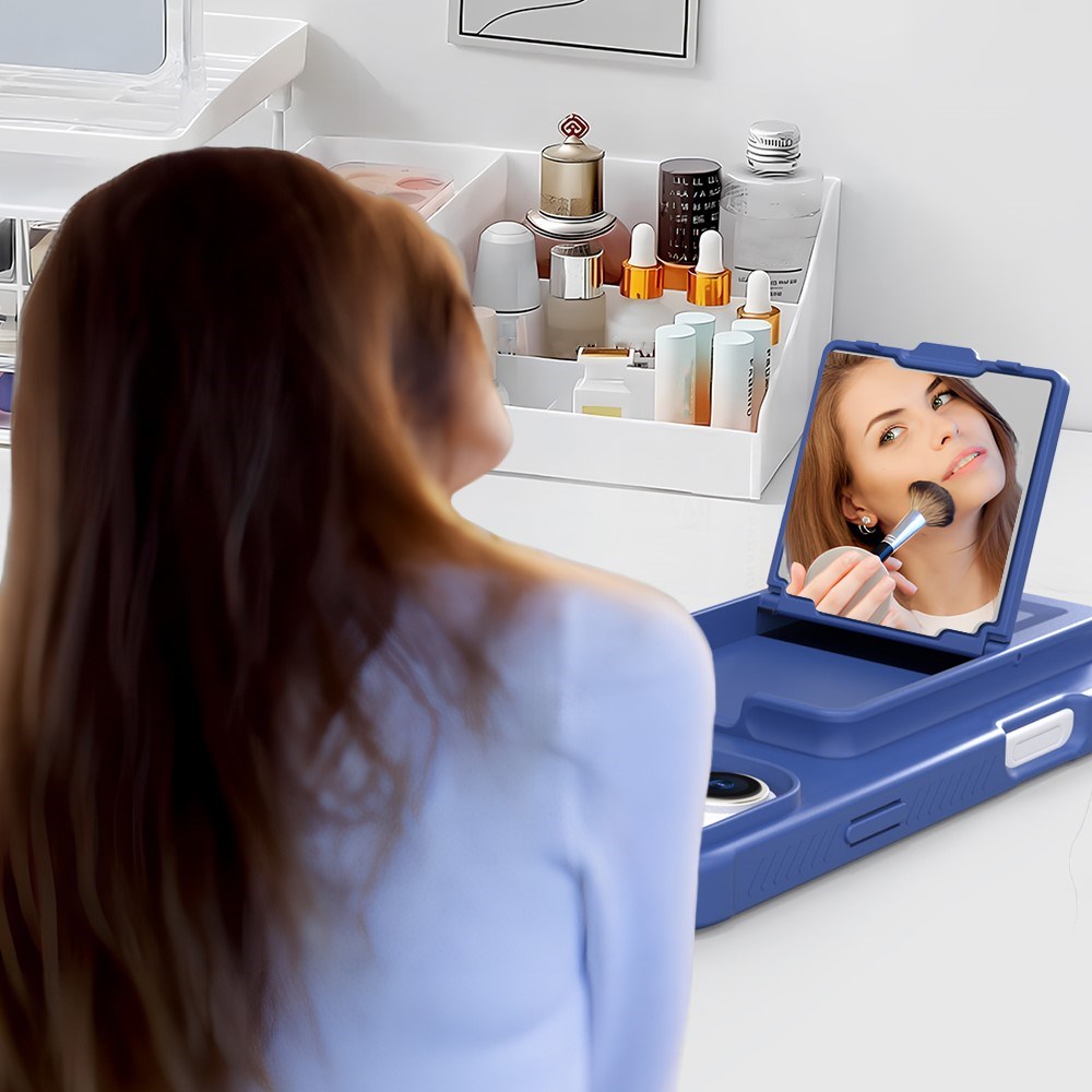 EIDERWOOD iPhone 16 Plus Flexible Plastic Case with Card Holder & Built-in Mirror - Blue