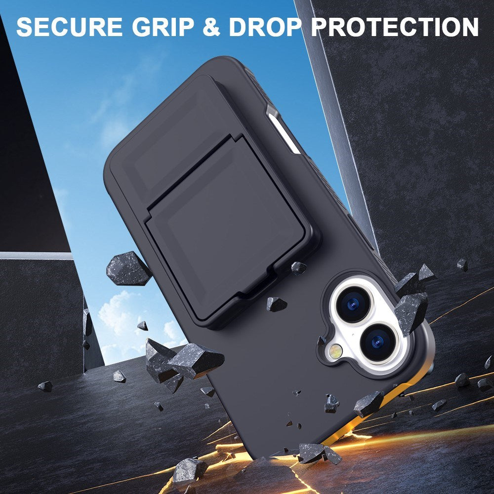 EIDERWOOD iPhone 16 Plus Flexible Plastic Case with Card Holder & Built-in Mirror - Black