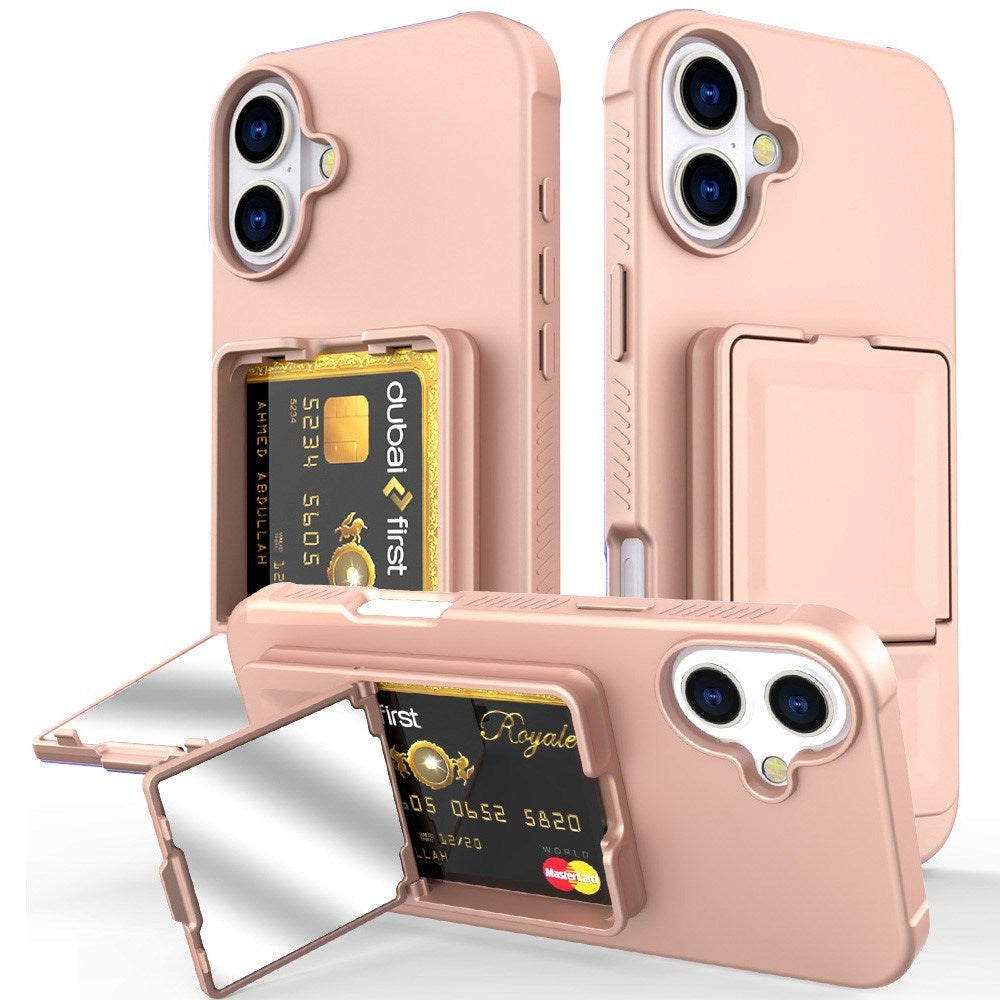EIDERWOOD iPhone 16 Flexible Plastic Case with Card Holder & Built-in Mirror - Rose Gold