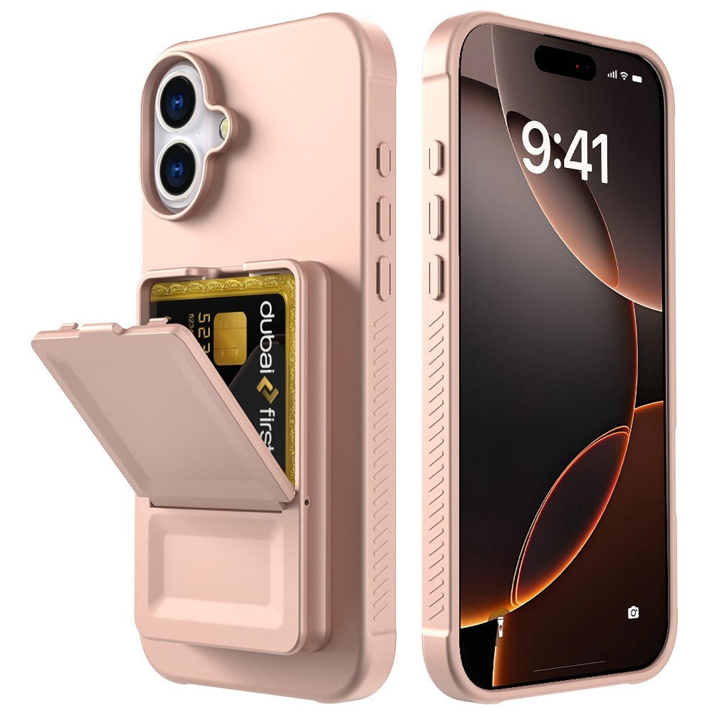EIDERWOOD iPhone 16 Flexible Plastic Case with Card Holder & Built-in Mirror - Rose Gold