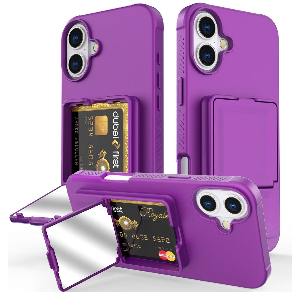 EIDERWOOD iPhone 16 Flexible Plastic Case with Card Holder & Built-in Mirror - Dark Purple